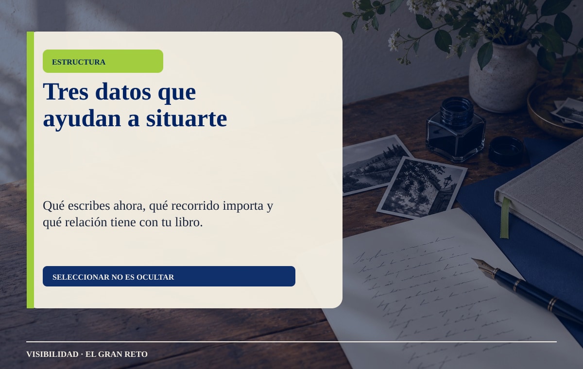 Esquema editorial de presente, recorrido y vínculo para una biografía de autor