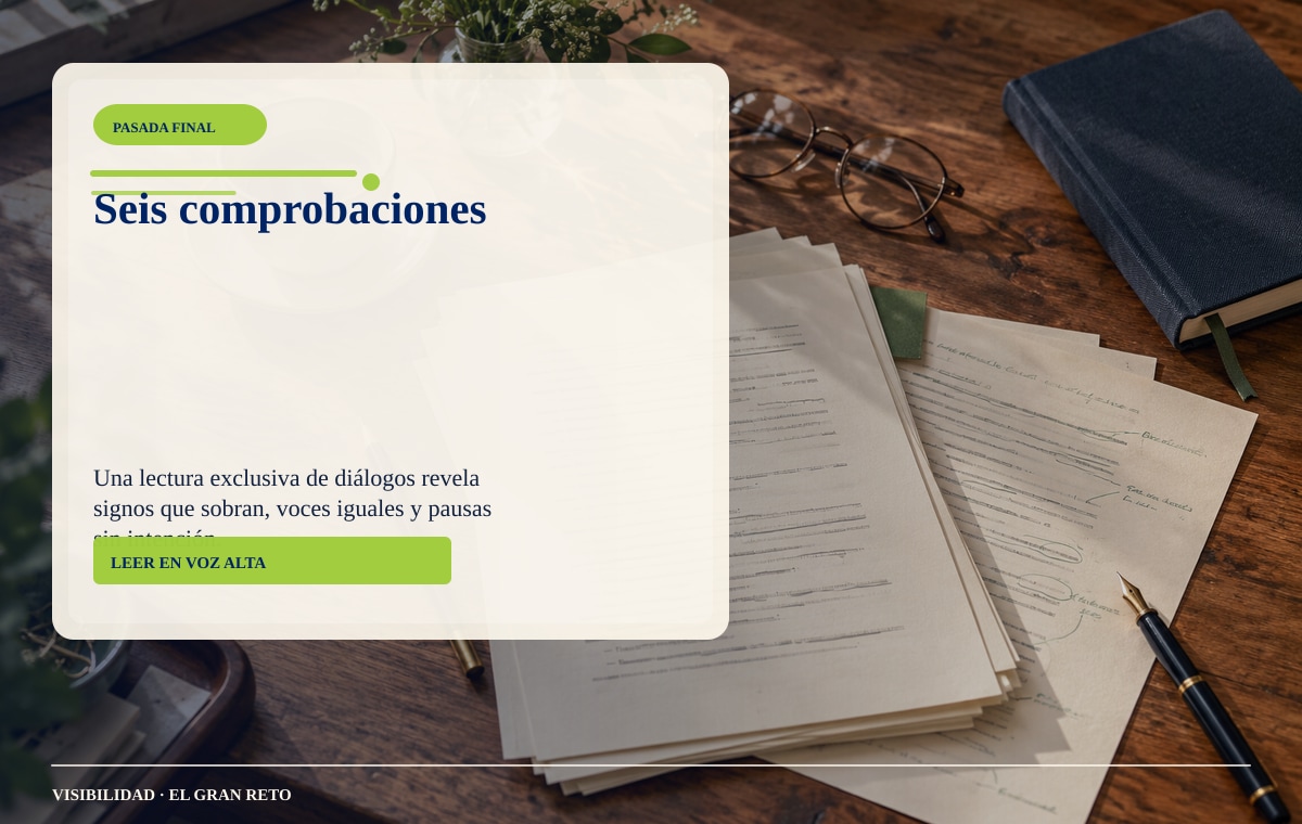 Manuscrito revisado con una lista de comprobación para diálogos