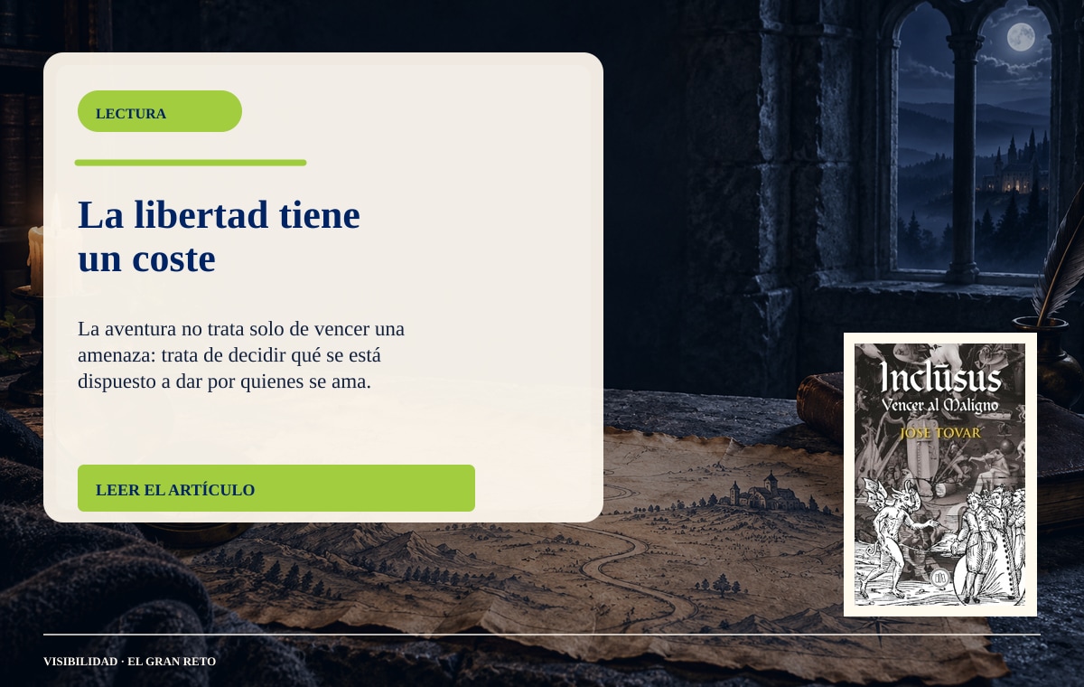 Cubierta de Inclūsus: Vencer al maligno junto a una brújula y la sombra de una ventana monástica.