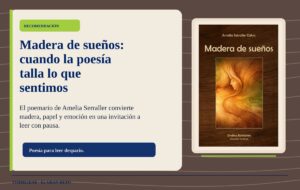 Cubierta de Madera de sueños, de Amelia Serraller, sobre textura de madera cálida.