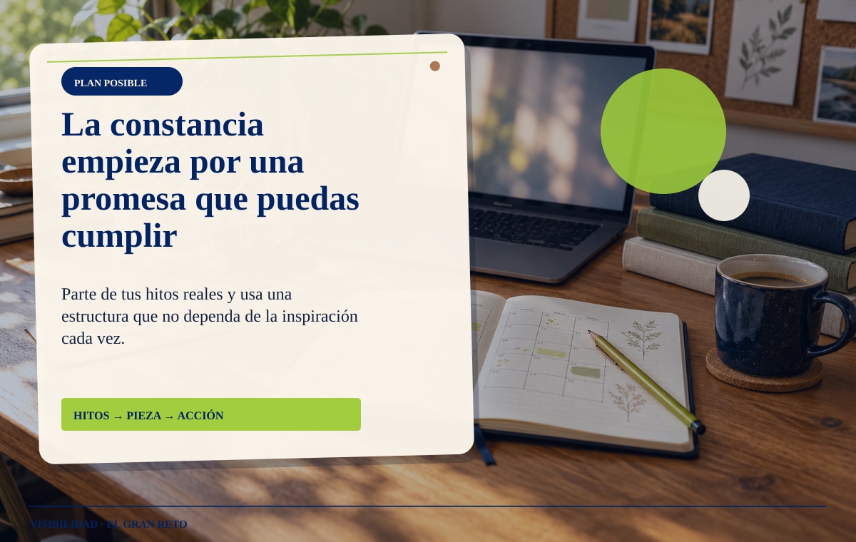 Cuaderno abierto con un calendario editorial para una newsletter de autor