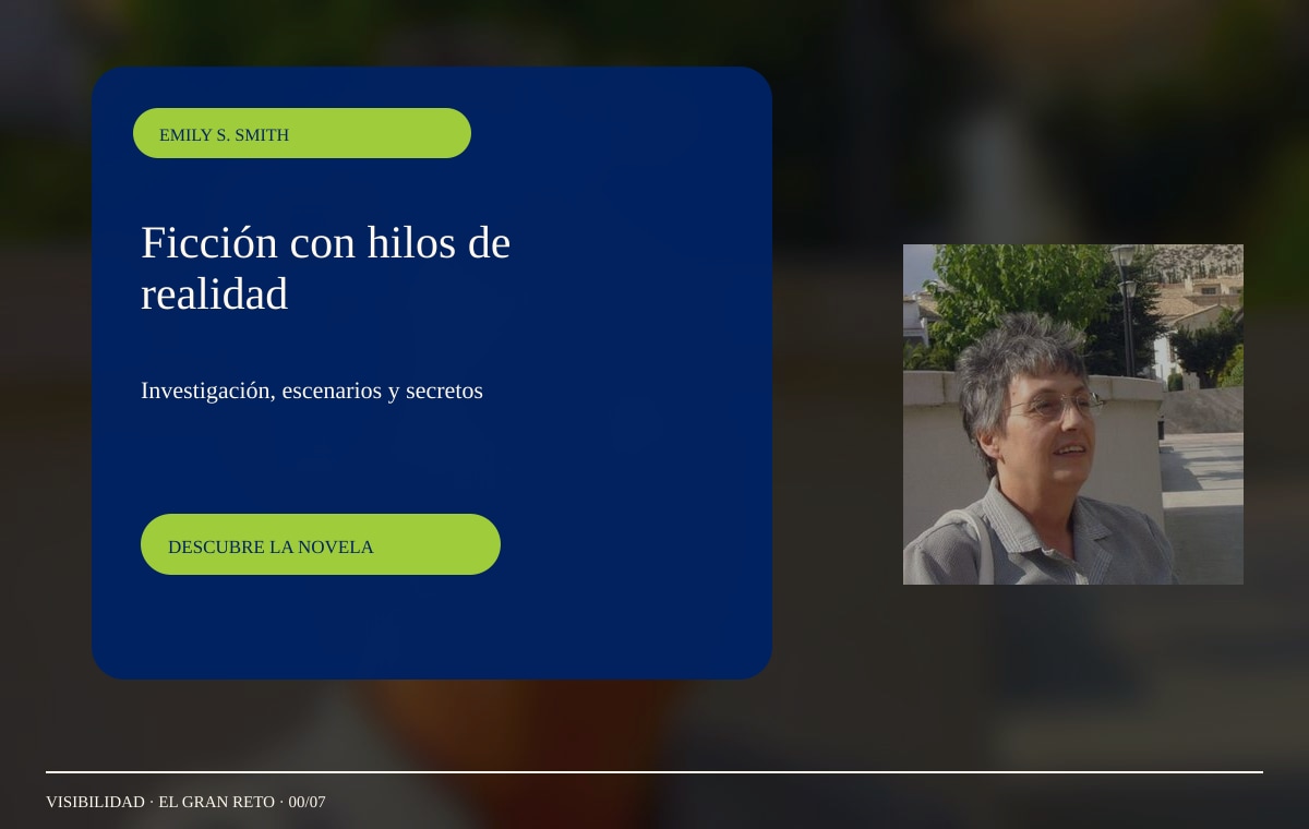 Retrato de Emily S. Smith y la cubierta de Oficio de Tinieblas en una composición de dossier literario